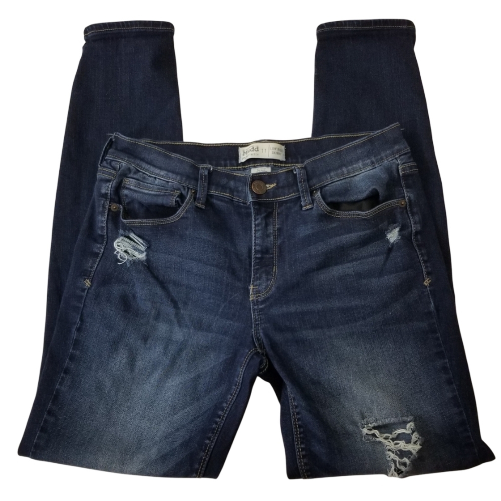 Mudd Dark Blue Low Rise Skinny Jeans with Distressed Details Size 11